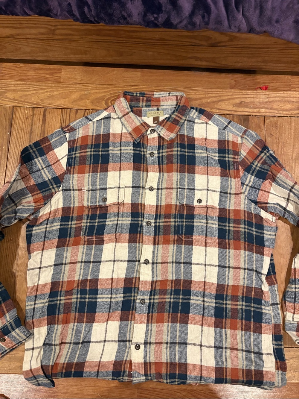 Sonoma Men's Plaid Button-Up Shirt in Navy & Rust - Unbranded XXL